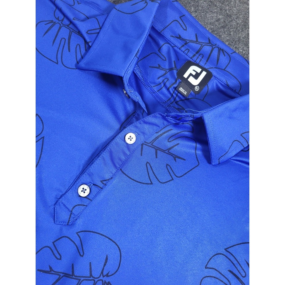 FootJoy Golf Polo Men's XL FJ Performance Blue Palm Frawns Tropical Print